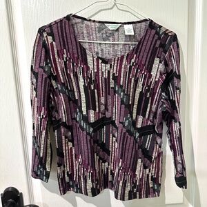 Laura Ashley Purple and Black Print Scoop Neck Knit Top